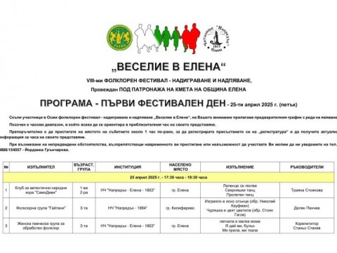 С песни и танци започва VIII Фолклорен фестивал „Веселие в Елена“